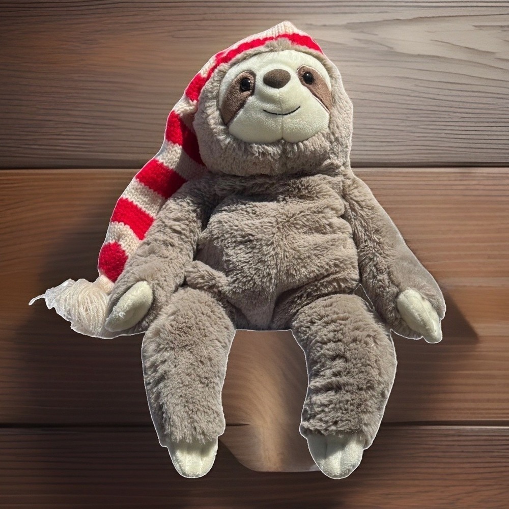Gund Sammy the Sloth Christmas Stocking Cap Plush‎ Toy 14in Grey Red White